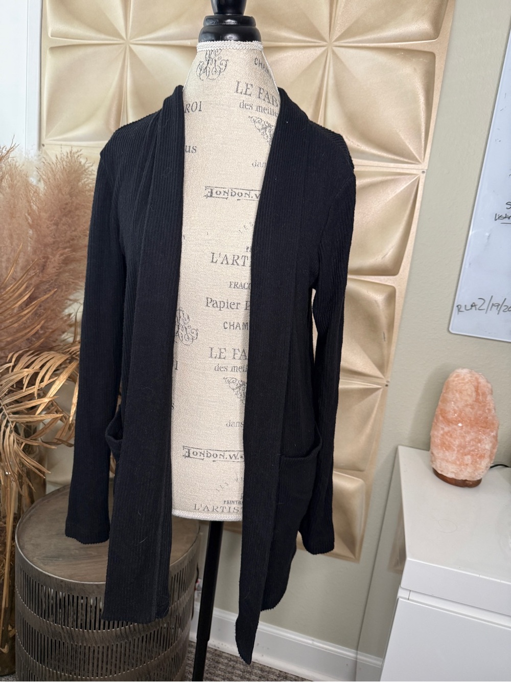 dolan Black Open-Front Ribbed Cardigan with Pockets
